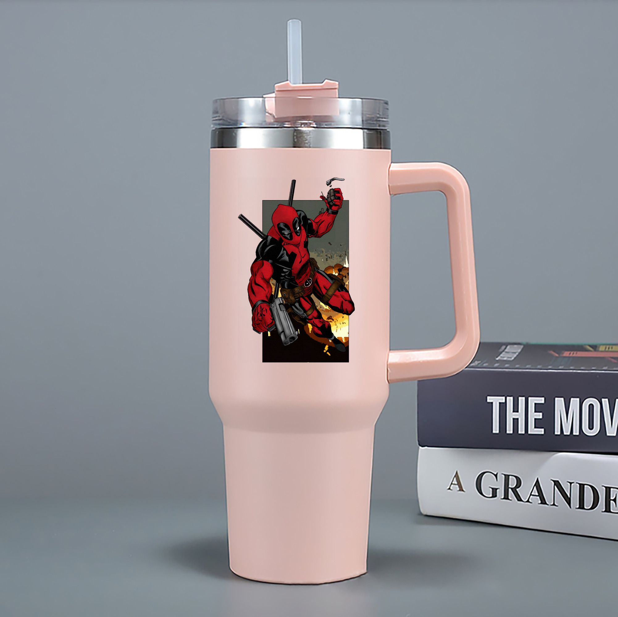 （画像用） Deadpool デッドプール 1200mL車用タンブラー - クリスタルステッカー（プラスチックストロー付き）